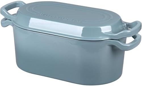 VORRINGARD Oval Dutch Oven Pot with Lid, Enamel Coating Cast Iron Bread Pans for Homemade Sourdough Bread Baking, Cooking, 4 Quart, Sea Salt