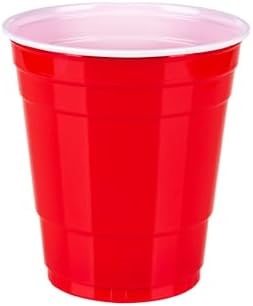 Amazon Basics Small Disposable Red Plastic Party Cups, BPA-Free, 9oz, 50 Count