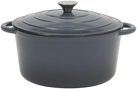 Gibson Home Addlestone 7 Qt Enameled Cast Iron Dutch Oven Pot with Lid – Round, Oven Safe to 500°F, Ideal for Bread Baking & Stews - Gradient Navy Blue