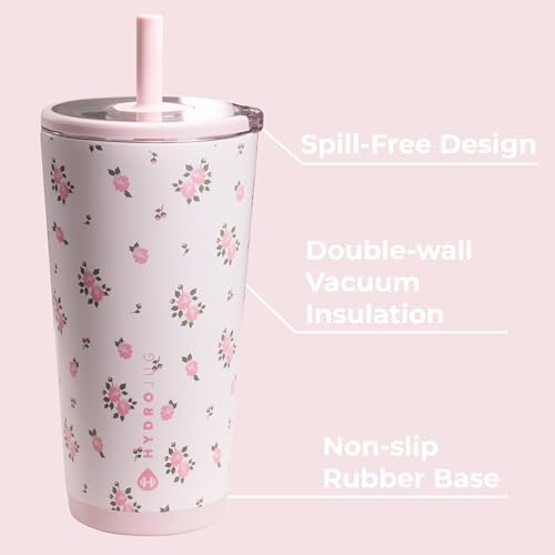HydroJug Everyday Tumbler 20 oz, Ceramic-Lined Straw Cup, Wildrose