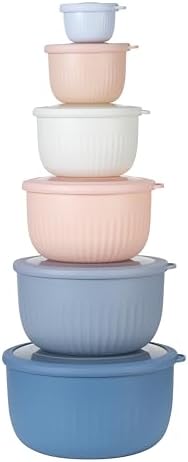 COOK WITH COLOR Prep Bowls with Lids- Wide and Deep Nesting Plastic Small Mixing Bowl Set with Lids, 12 Piece Set - Deep Bowls, Blue/Pink