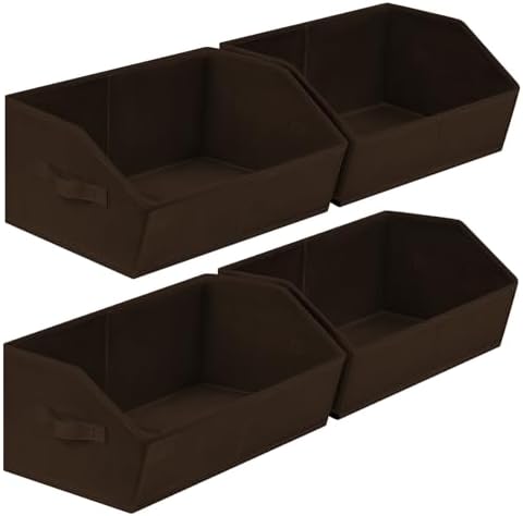 Homsorout Closet Baskets for Shelves Trapezoid - Decorative Storage Baskets with Handle, Closet Bins for Organization, Shelf Storage Bins for Clothes, Books, Home, Office, 4 Pack, Brown