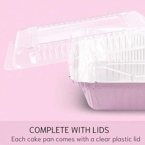 (40 Pack) 8x8 Square Aluminum Baking Cake Pans with Clear Lids - Pink Foil Pans with Lids - Disposable Food Containers Great for Cooking, Heating, Storing, Prepping Food