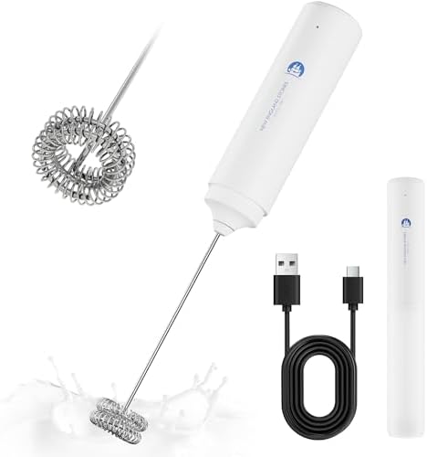 Rechargeable Milk Frother Handheld, 2-IN-1 Dual Spring Whisk Electric Frother Wand for Cappuccino Latte Macchiato, Portable Drink Mixer for Coffee, Matcha, Hot Chocolate