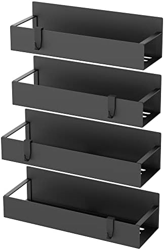 HuggieGems Metal Magnetic Spice Rack for Refrigerator with Hooks Matt Black