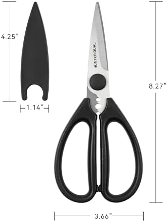 Kitchen Scissors for Food, HUNTER.DUAL Heavy Duty Come Apart Poultry Shears for Cooking, All Purpose for Cutting Chicken, Meat, Fish & Vegetables (Black, 8.26 Inch)