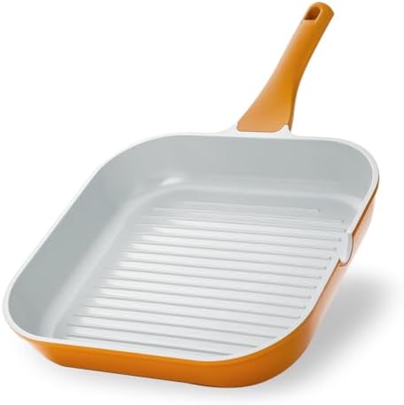 KOCH SYSTEME CS 9.5 Inch Nonstick Grill Pan for Stove Tops, Square Frying Pan with Pour Spouts, Square Pan for Indoor Cooking, Grill Skillet with Bakelite Handle, PTFE & PFOA Free, Copper