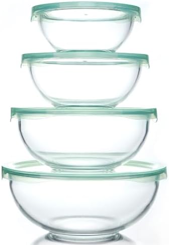 WhiteRhino Glass Mixing Bowl with Lids Set of 4,(1qt,1.5qt,2.5qt,3.7qt) Large Salad Bowl,Space-Saving Stacking Bowl for Kitchen Food Storage,Glass bowl for Cooking,Baking