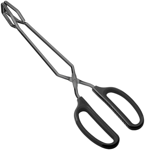 HINMAY 12" Stainless Steel Scissor Tongs with Comfort-Grip Handle (Black)