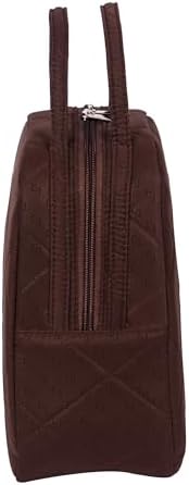 Machine Washable Women Quilted Fabric Insulated Reusable Cooler Lunch Bag Tote Adult Thermal Lunch Box Storage Bag for Ｗork (Brown)