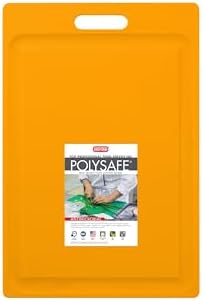 Dexas NSF Certified Polysafe Cutting Board with Handle and Juice Well, 12 x 18 inches, Reversible Kitchen Cutting Board, Yellow