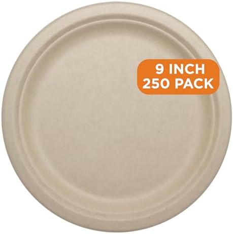 World Centric Compostable Round Paper Plates, 9 Inch (Pack of 250)