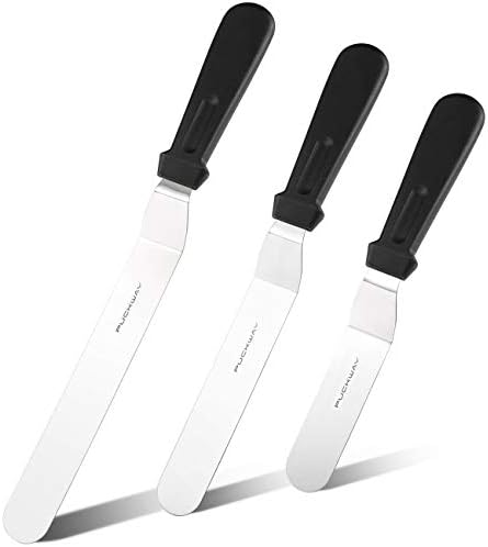 Offset Frosting Cake Knife set of 3 Black 6 8 & 10 Inch Angled Icing Spatula for Decorating