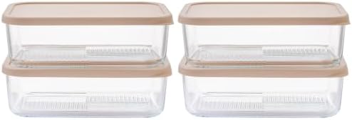 8-Piece Airtight Borosilicate Glass Food Storage Set with Snap Lids, 4 x 57.5oz Cashew Cream by Container Culture by DuraLiving