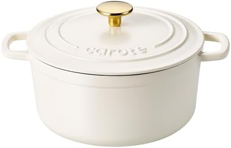 CAROTE Enameled Cast Iron Dutch Oven Pot with Lid, 4 QT Dutch Ovens, Heavy-Duty Cast Iron Pot for Sourdough Bread Baking, Braising, Stews, Roasting, Healthy & Non-Toxic, Dual Handles, All Stovetop Compatible, Oven Safe up to 500° F, Cream White