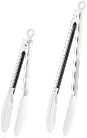 TeamFar Kitchen Tongs, 9"&12" Stainless Steel Heat Resistant Cooking Tongs