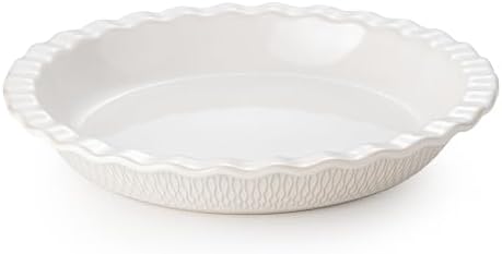 Ceramic Pie Dish for Baking, 9 inch Porcelain Pie Pan, Fluted Pie Plate for Apple, Quiche, Pot Pies, Tart, Modern Farmhouse Bakeware, Glazed White