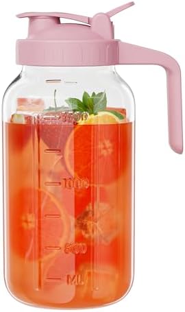 JunVpic Glass Pitcher with lid, 64 oz Wide Mouth Mason Jar