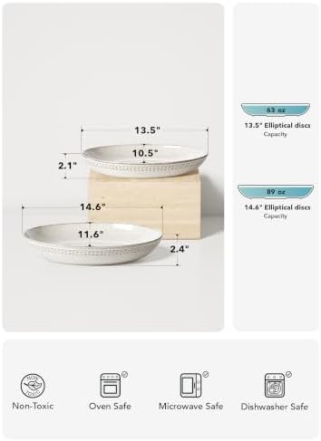 LE TAUCI Ceramic Serving Bowls Set of 2, Large Oval Serving Dishes for Entertaining, 13.5 & 14.6 Inch Salad Bowl for Kitchen Counter, Fruit Bowl, Pasta Bowls, Microwave and Dishwasher Safe - Birch