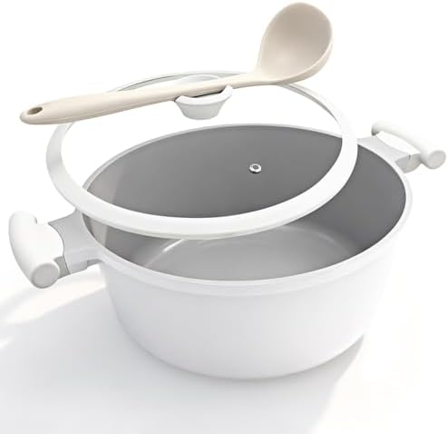 AIKENBBKK 7 QT Ceramic Stock Pot with Lid, Non Stick Cooking Pot, Soup Pot Nonstick, Induction Cookware for Pasta, Soup, Spaghetti, Stay-Cool Handle, Suitable for All Stoves, PFAS-Free, White