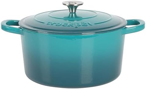 Crock Pot Artisan 6-Quart Round European Enameled Cast Iron Dutch Oven Pot With Lid -Teal Ombre