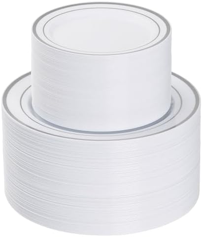 Goodluck 200PCS Silver Plastic Plates,Heavy Duty Disposable Silver Plates