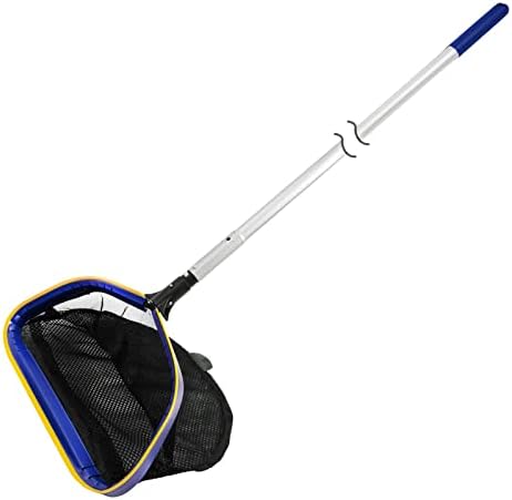 Poolvio Pool Deep Skimmer Net with 3ft - 10ft 1.0mm Thick Adjustable Aluminum Pole & Fine Mesh Bag Leaf Skimmer Rake Net for Above Ground & Inground Swimming Pools, Removes All Debris