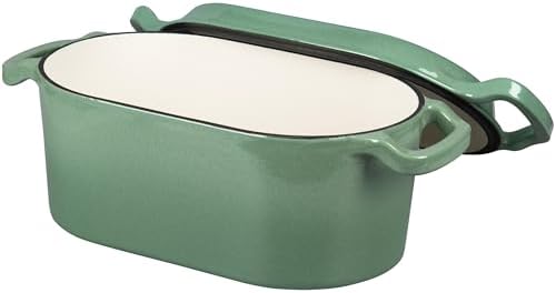 VORRINGARD Oval Dutch Oven Pot with Lid, Enamel Coating Cast Iron Bread Pans for Homemade Sourdough Bread Baking, Cooking, 4 Quart, Sage Green