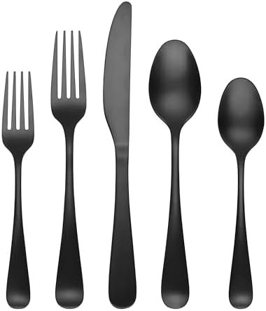 Cambridge Rhiannon Black Satin 45-Piece Silverware Set for 8, Flatware