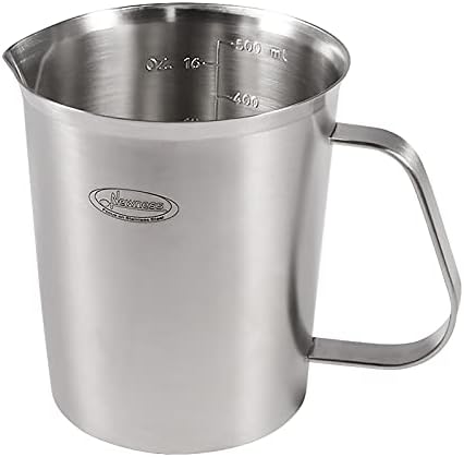 Newness Stainless Steel Measuring Cup, Metal Measuring Cup with Handle (Upgraded, 3 Marking Including Cup/ML/Ounce Scale), 16 Ounces (0.5 Liter, 2 Cup)