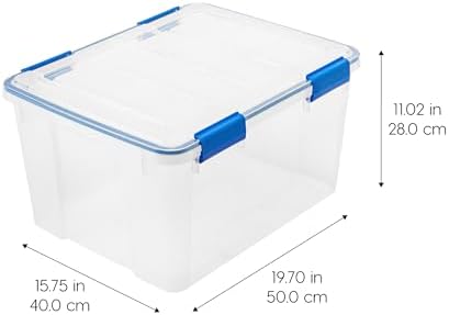 IRIS USA 2-Pack 44 Qt Storage Bins with Gasket Lids, Clear/Blue