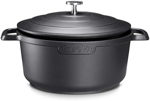 Nonstick Dutch Oven Pot with Lid-5 QT Cast Aluminum Oven Pot with Two Handles Lightweight for Bread Baking Braising and Roasting(Black)