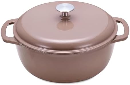Amazon Basics Cast Iron Dutch Oven Pot with Lid, Enameled, Dual Handles, Heavy-Duty, Small, 4.3-Quart, Clay