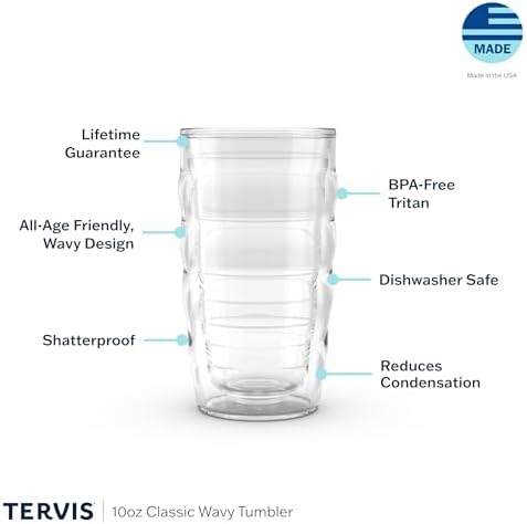 Tervis Clear & Colorful Tabletop Made in USA Double Walled Insulated Tumbler Travel Cup Keeps Drinks Cold & Hot, 10oz Wavy, Clear