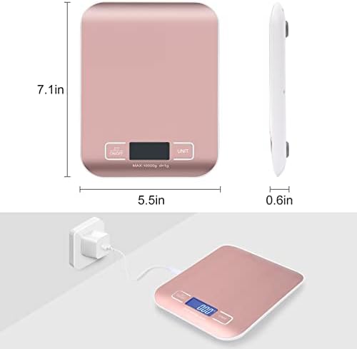 Digital Shipping Scale,Stainless Steel Panel, Accurate Portable Postal Scale for Packages, Small Business,Kitchen, Food, Handmade, Liquids, and Boutique (Rose Gold Rechargeable(10kg/1g))