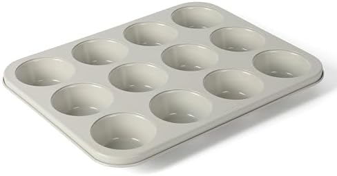 Martha Stewart Gallen 12 Cup Nonstick Carbon Steel Muffin and Cupcake Pan – Cool Grey, Durable Bakeware for Even Baking and Easy Release
