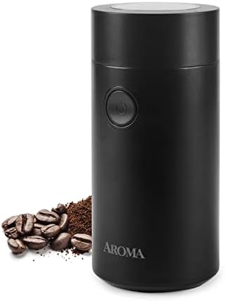 Aroma Housewares Mini Coffee Grinder and Electric Herb Grinder with 304 Stainless Steel Grinding Blades and a Premium Clear Lid (40 g.), Black