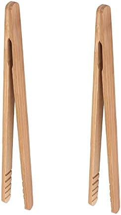 Bamboo Toast Tongs, 7 Inches Mini Wood Cooking Tong with Anti-slip Design Great for Serving Food/Toaster/Bread & Pickles/Sugar/Barbecue,Small Kitchen Tongs Multi-use for Salad, Grilling, Frying (2)
