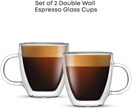 JoyJolt Savor Double Wall Insulated Glasses Espresso Mugs (Set of 2) - 5.4-Ounces