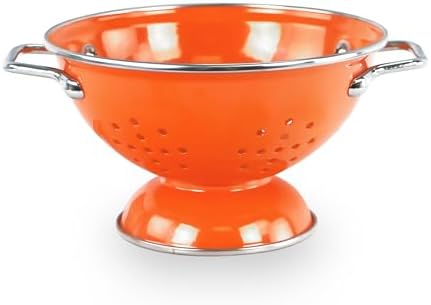 Reston Lloyd, 1 Quart Powder Coated Steel Kitchen Strainer Basket for draining Pasta, Vegetable and Fruit, Chrome Handles and Wide Stable Base, Orange