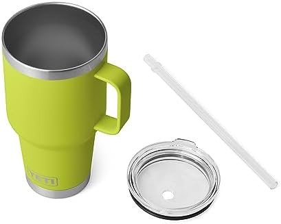 YETI Rambler 35 oz Tumbler with Handle and Straw Lid, Travel Mug Water Tumbler, Vacuum Insulated Cup with Handle, Stainless Steel, Chartreuse