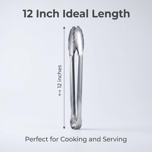 12 Inch Stainless Steel Kitchen Food Tongs, 2 Pack Non-Slip Plum Shape Clips for Cooking, Grilling, Buffet, Daily Home Use