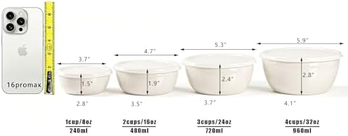 4-Piece Classic Plastic Prep Bowls with Lids, Nesting Plastic Small Mixing Bowl Set for Mixing, Baking, Prepping, Cooking and Serving Food, Microwave and Dishwasher Safe (White)