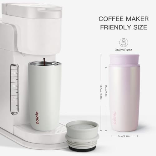 Travel Coffee Mug with 360°Lid, 12 oz Coffee Tumbler Insulated Travel Mugs for Hot and Cold, Vacuum Insulated Stainless Steel Coffee Cup Leak Proof Spill Proof-Pearl Nacre