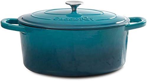 Crock-Pot Artisan 7-Quart Oval Enameled Cast Iron Dutch Oven – Teal Ombre, Durable Cookware for Slow Cooking, Roasting, Baking with Lid