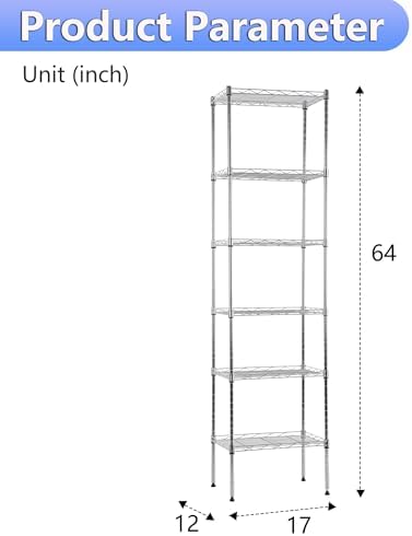 BestOffice | 6-Tier Wire Shelf | 17" x 12" x 64" | Chrome
