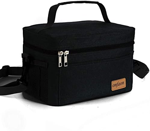 ONFAON Lunch Bag for Men/Women, Insulated Reusable Lunch Box Leakproof Cooler Tote Bag Freezable with Adjustable Shoulder Strap for Office Work Picnic Beach(Black)