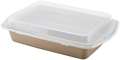 Rachael Ray Cucina Nonstick Baking Pan / Cake Pan With Lid and Grips, Rectangle - 9 Inch x 13 Inch, Brown