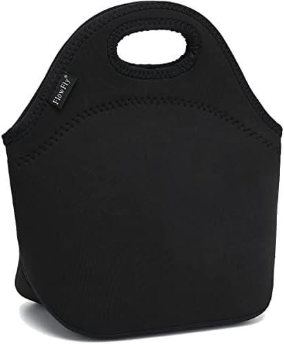 FlowFly Neoprene kids Lunch box Insulated Soft Bag Mini Cooler Thermal Meal Tote Kit for Boys, Girls,Men,Women,School,Work, Office,Black