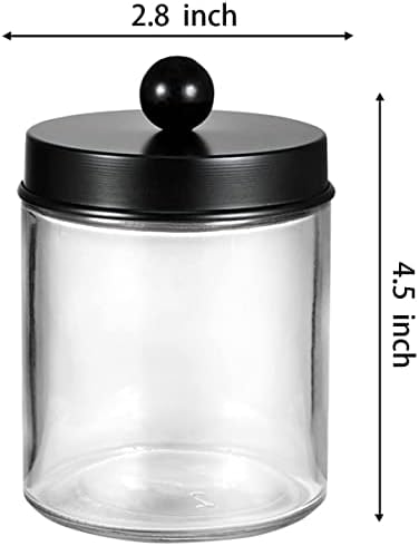 Amolliar Glass Apothecary Jar Qtip Holder Metal Lids 4pc/Black